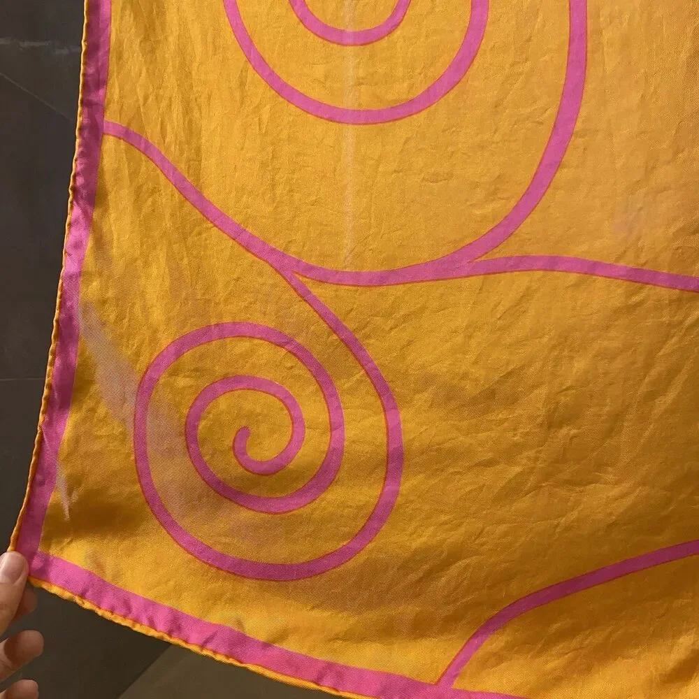 VTG Rudi Gernreich Swirl Silk Scarf Square 30x30 Mod 60s Orange Pink Designer